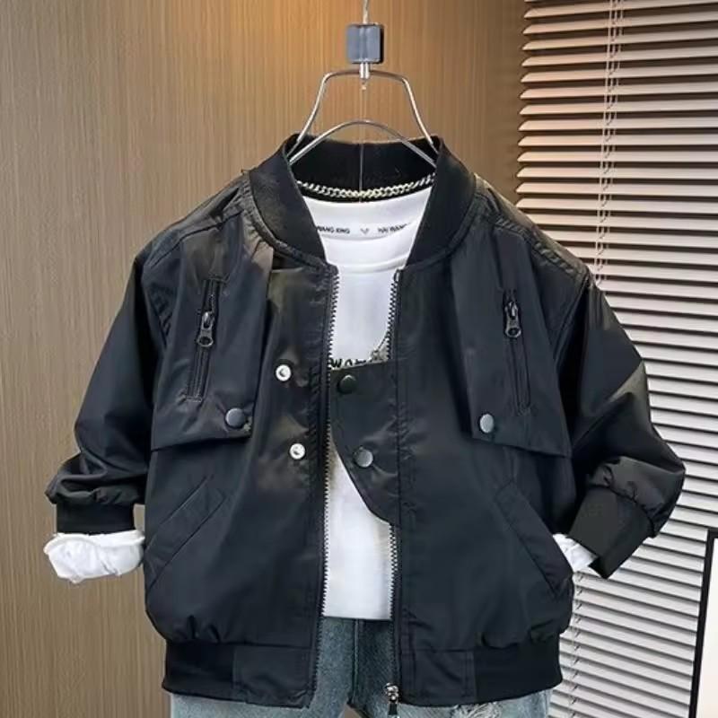 Spring Autumn Boys' Baseball Jackets Children's Clothing Big Kids Zipper Coats Solid Color Windbreaker Outerwear 2-10 Years