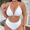 2025 Plus Size Solid Color High Waist Bikini: European and American Style, Cross-Border Backless Sling Swimsuit.