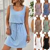 Women's Square Collar Spring Summer Hollow Texture Drawstring Sleeveless Dress