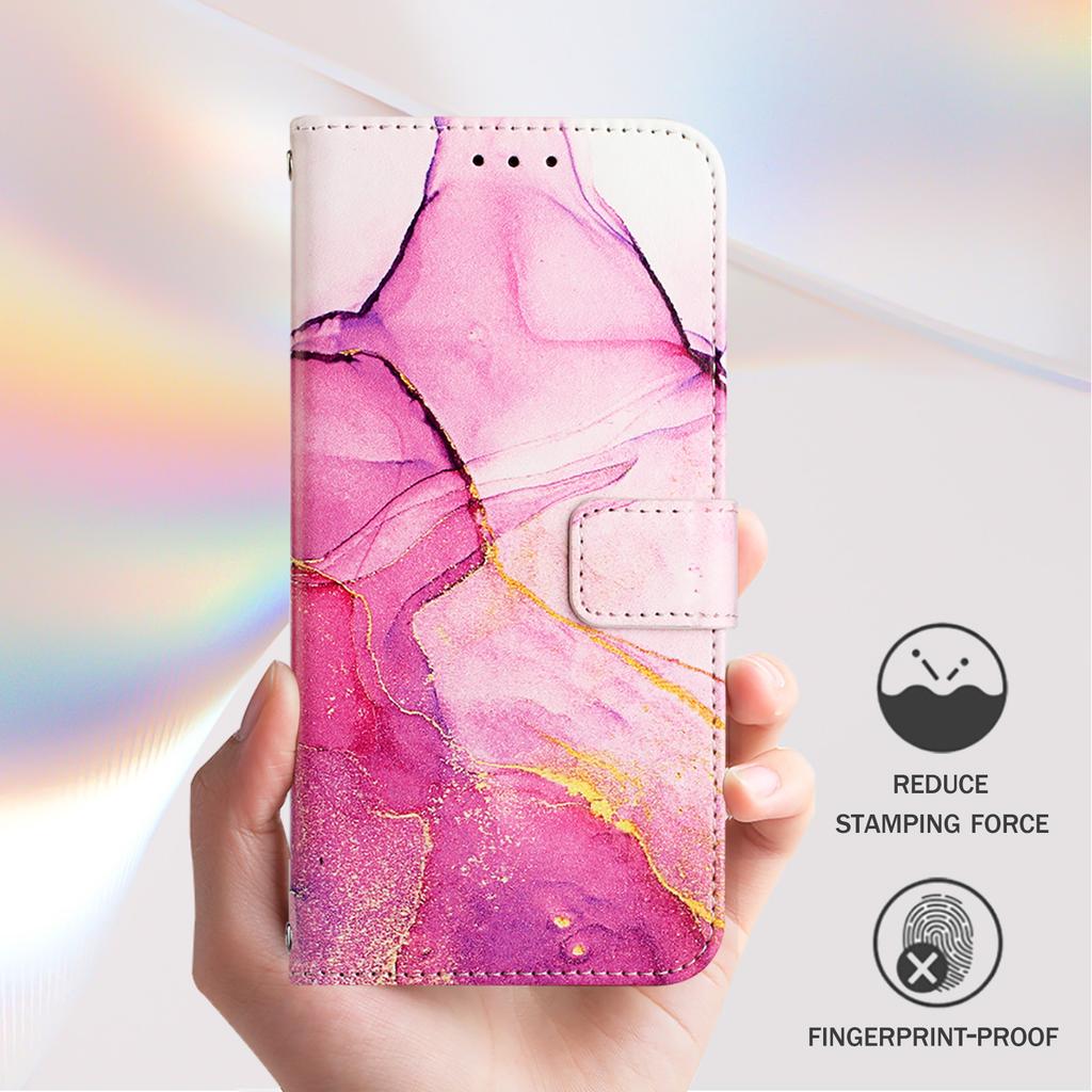 For Xiaomi Poco M7 Plus 5G/M7 4G (169mm) Case with Strap Marble Pattern Leather Phone Cover Card Holder