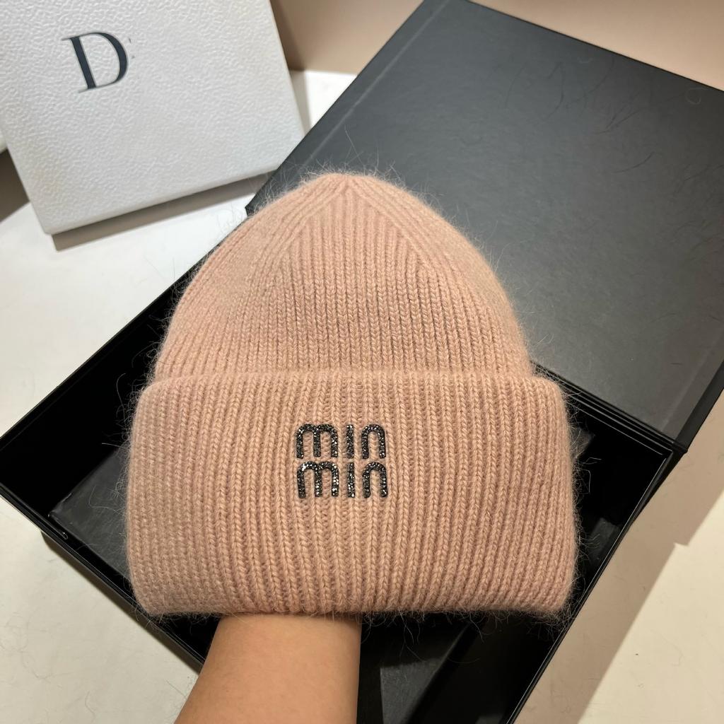 [Rabbit Fur] Min Thickened And Enlarged Double-Folded Edge Small Knitted Hat Winter Warm Plush Hat