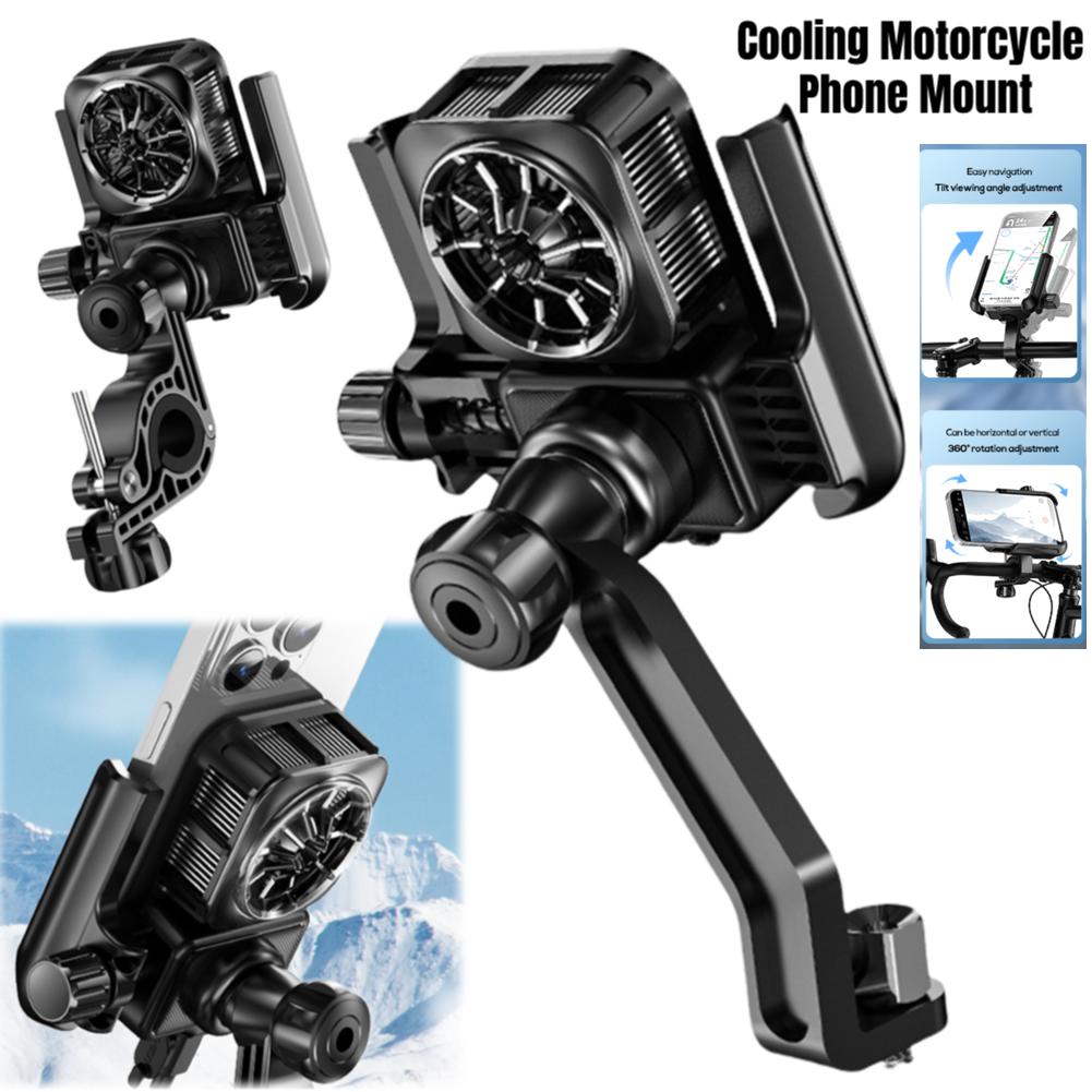 Cooling Motorcycle Phone Mount Motorcycle Phone Holder Mobile Phone Bracket 360° Rotation Navigation Motorcycle Accessories