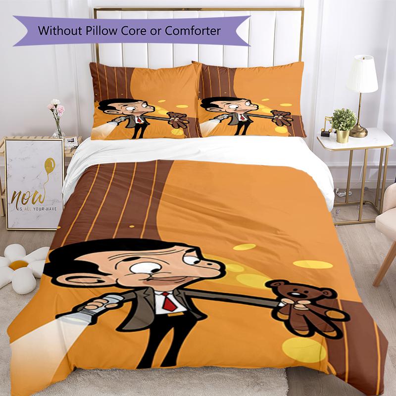 3pcs Mr Bean Bedding Set Duvet Cover Closure Includes 1 Duvet Cover & 2 Pillowcases, Soft and Comfortable for All Seasons.