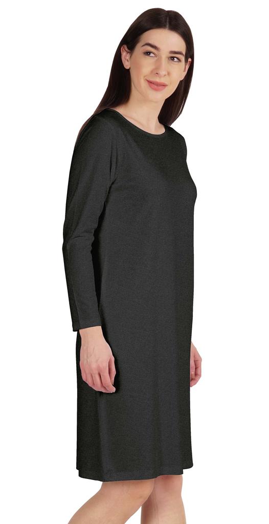 Inkmeso Knee Length Plain Dress Long Sleeve Boat Neck Tshirt Dress For Women