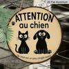 2D Flat, 1pc 7.87 Inch Round French Aluminum Sign, "Beware of Dog" Vintage Decorative Plaque, Pet Cat and Dog Reminder Decorative Art, Suitable for