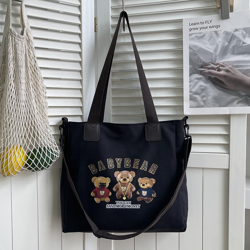 Oxford Canvas Tote Bag For Women With Letter Print Soft Shoulder Daily Use