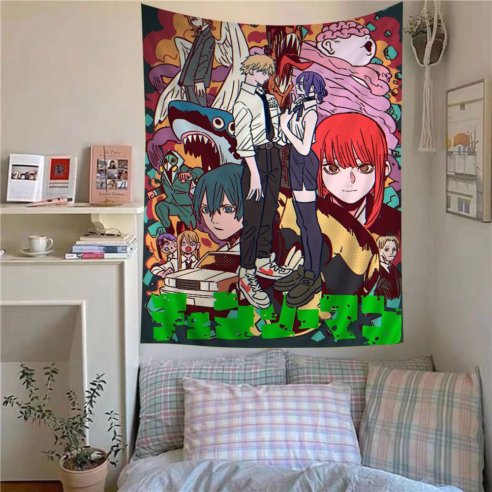 Anime CChainsaw Man Tapestry Art Printing Japanese Wall Tapestry Anime Wall Hanging Home Decor
