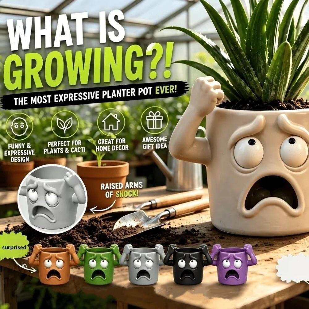 3D Printed Shocked Expression Plant Pot Humorous Face Small Plant Container Indoor/Outdoor Use