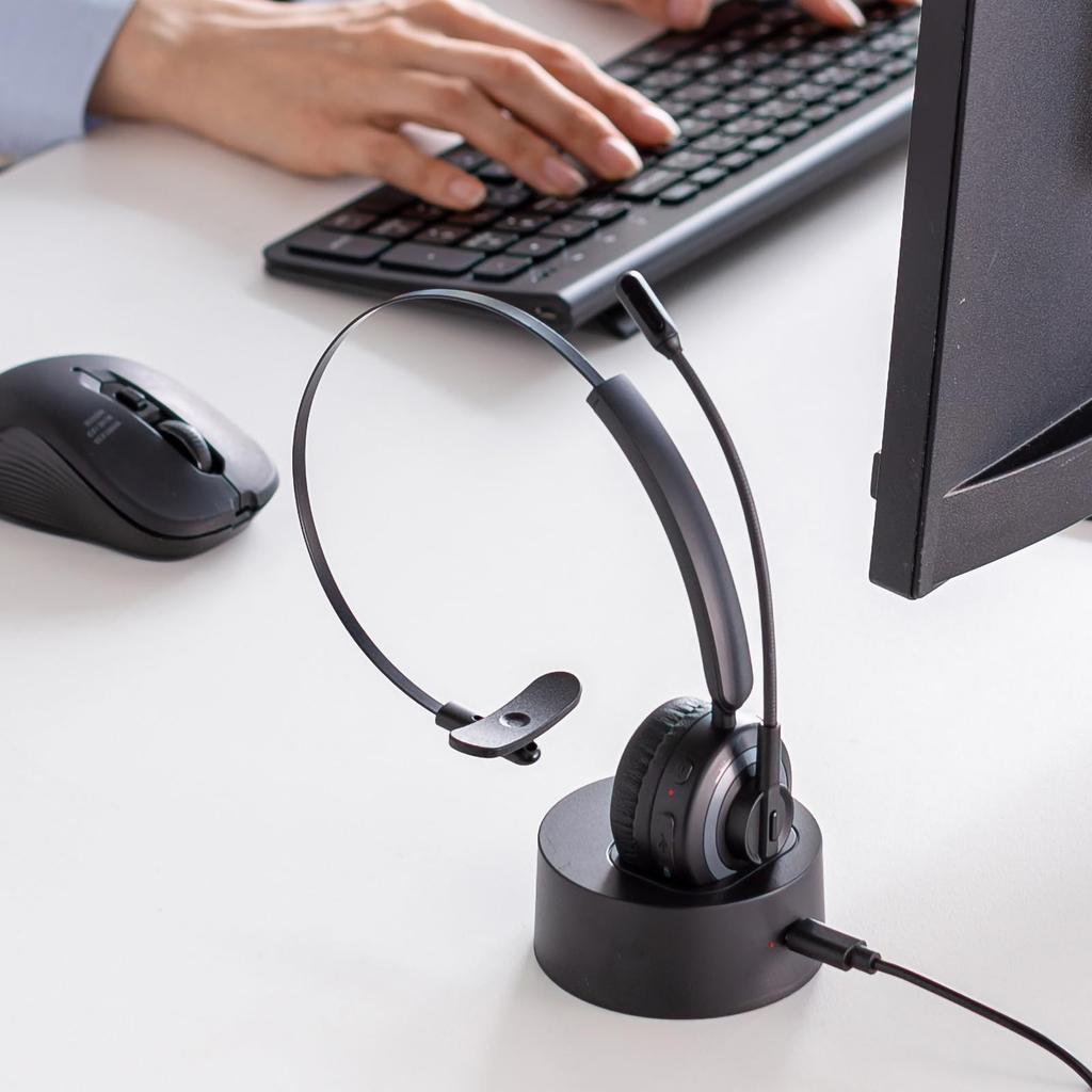 Sanwa Supply Bluetooth-гарнитура с функцией шумоподавления и зарядкой (с люлькой) ММ-BTMH66BK