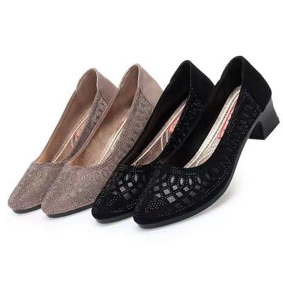 Женская обувь на толстом каблуке, модные сандалии с горячими бриллиантами, сетчатая строчка, полые, дышащие