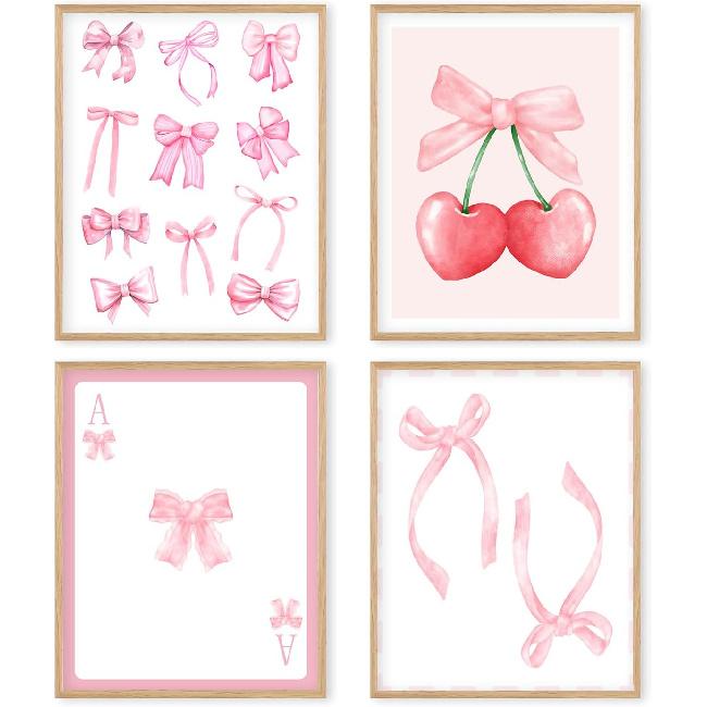 Boat Wades Pink Coquette Bow Wall Art Poster,Bow Pink Room Decor,Preppy Pink Coquette Bow Poster Prints Wall Art,Bow Room Decor,Girls Bedroom Dorm