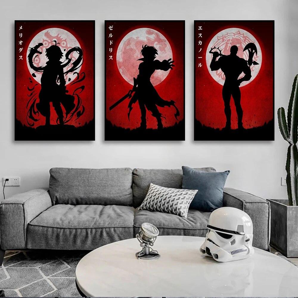 Аниме-настенные принты, силуэты, стили, постеры, холсты, комнатные картины и украшения, настенные росписи для современного домашнего декора