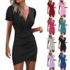 Summer Women's Small Point Collar Solid Color Design Tunic Short Sleeves Holiday Casual Street Style Skinny Party Dress