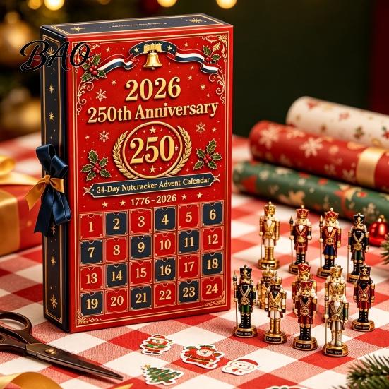 Kids Christmas Gift 2026 Nutcracker Advent Calendar, 24-Day Retro Soldier Figure Countdown Set, 2D for Children Flat Acrylic Tree Hanging Decor,