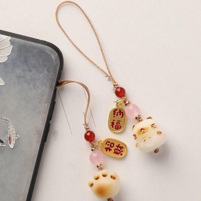 Творческий натуральный белый корень бодхи уголь обожженный счастливый кот милый кошачий коготь автомобильный брелок изысканный мобильный телефон подвесная веревка