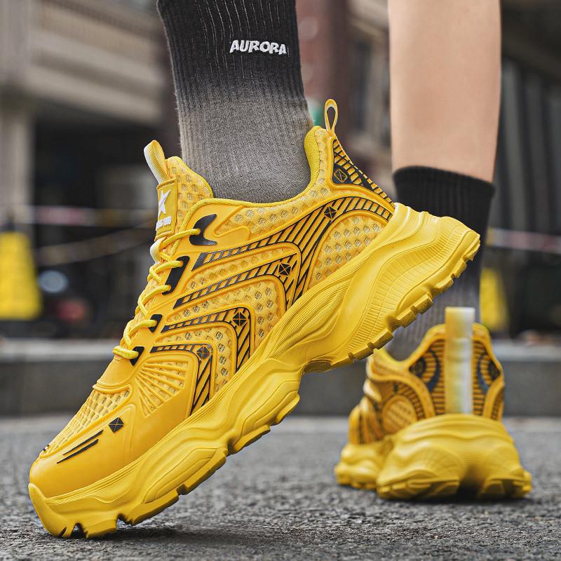 Модные желтые кроссовки унисекс для улицы сетчатые дышащие кроссовки на платформе мужские и женские уличные легкие мужские повседневные спортивные туфли