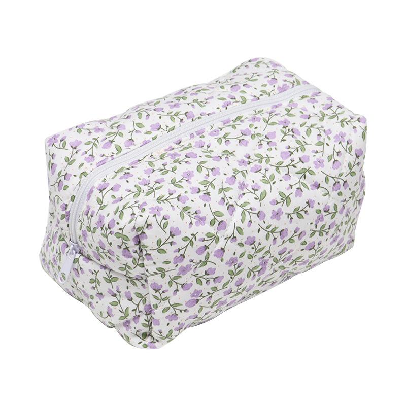 Storage Organizer Floral Puffy Quilted Makeups Bags Flower Printed Cosmetic Pouch Large Travel Cosmetics Bag Makeup Accessory