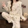 Женская мультяшная хлопковая пижама с кружевным воротником Питер Пэн - С длинным рукавом, Весенне-осенний, Зимний стиль