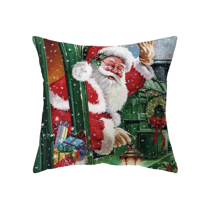 Merry Christmas Santa Claus Print Pattern Cushion Cover Home Living Room Sofa Decoration Polyester Pillow Pillow Cover