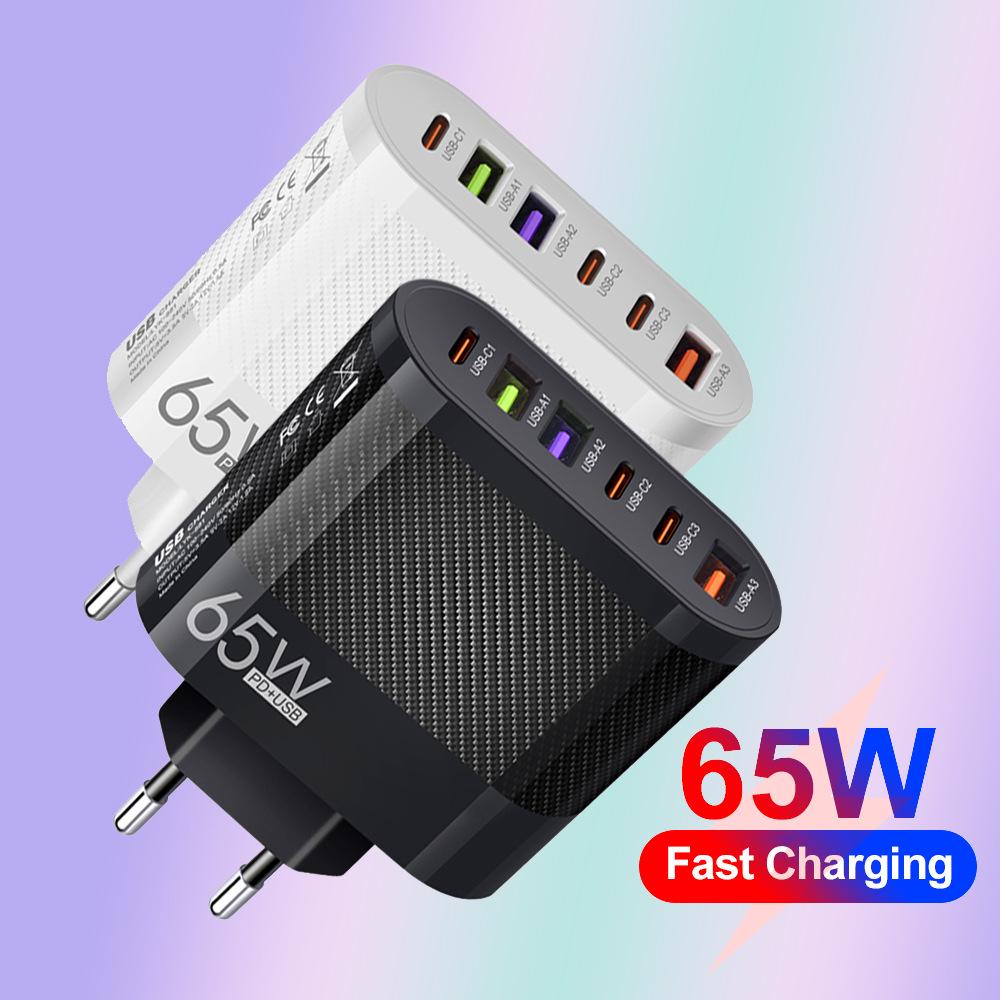 Многопортовое зарядное устройство 65 Вт с 3 портами USB и 3 портами Type-C, вилка EU/US/UK