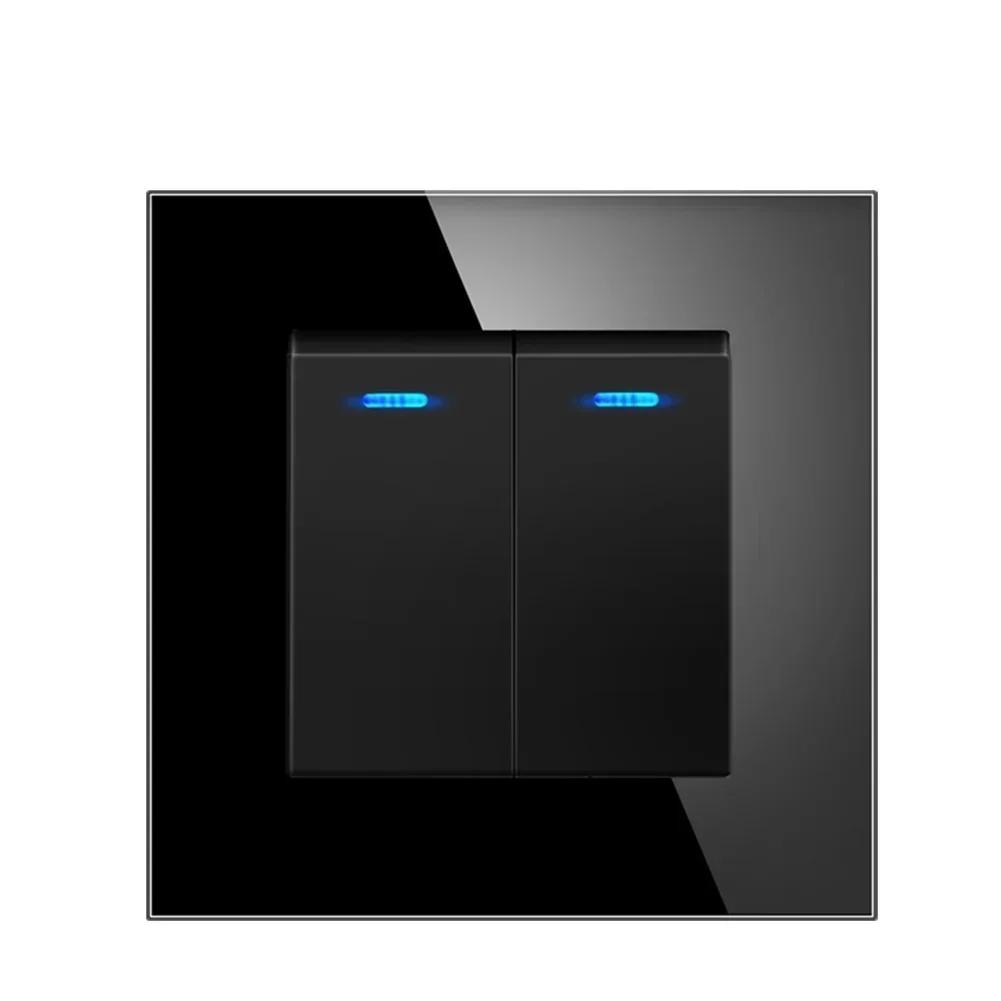 Настенный выключатель с открытым двойным управлением, панель из закаленного стекла типа 82, скрытый настенный двухпозиционный двойной выключатель, электропитание