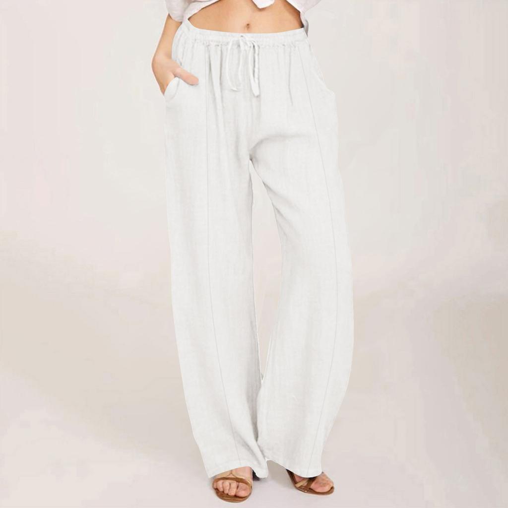 Женские повседневные прямые брюки, однотонные повседневные длинные брюки с карманами