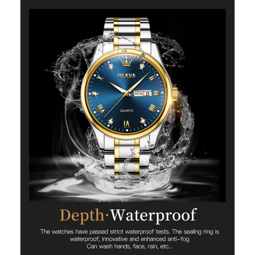 OLEVS Новые деловые и досуговые часы золотые с бриллиантами кварцевые часы деловые водонепроницаемые светящиеся мужские часы