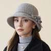 Hat Lady Autumn and Winter New Wool Top Hat Fashion Flower Warm Basin Hat Bucket Hat