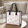 Pink Floral Bow Canvas Tote Bag Casual Large Capacity Daily Handbag for Women Shopping Travel Lightweight Durable Portable Shoulder Bag