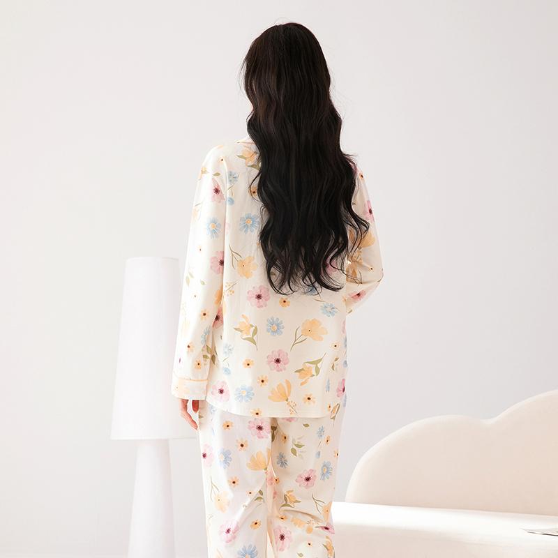 Fenteng [10A Antibacterial] 100% Cotton 26 Spring/Summer Collar Cardigan Pajama Women's Home Clothing Set