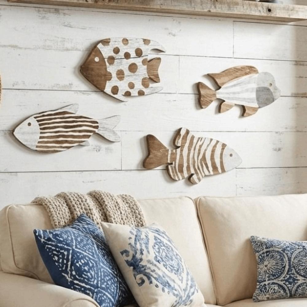 Ocean Theme Wooden Fish Wall Decor Marine Style Nautical Wall Art Living Room Decor