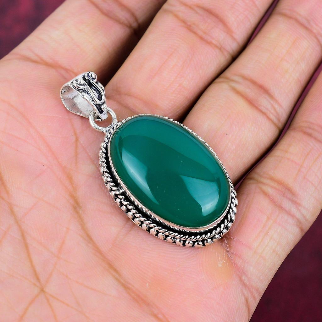 Кулон из зеленого оникса Ювелирные изделия ручной работы из драгоценных камней, кулон из стерлингового серебра 925 пробы, уникальный дизайн ювелирных изделий