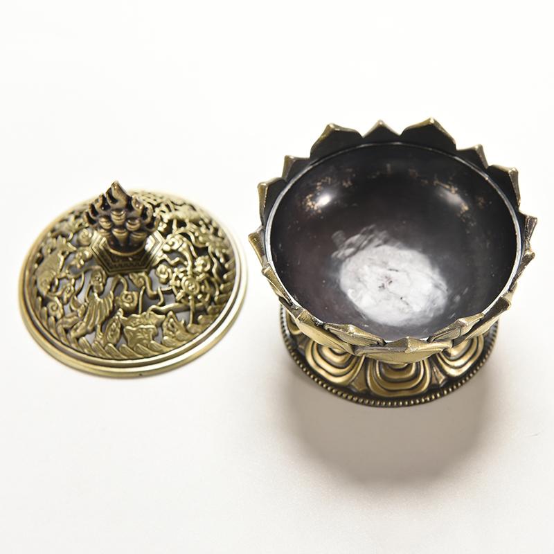 Tibet Collect Bronze Auspicious Lotus Shape Statue Box Incense Burner Censer