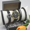 Набор из 5 предметов, мужские роскошные часы, кварцевые часы, ударопрочные кожаные ремешки, часы с хронографом, спортивные мужские часы, в комплекте коробка с браслетом