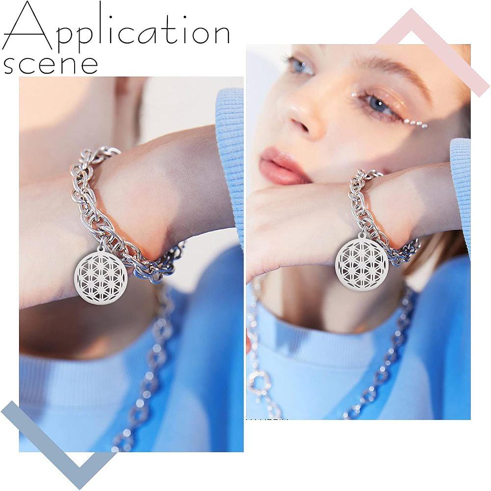 201 Stainless Steel Sacred Geometric Pendants Filigree Joiners Findings Laser Cut Flower of Life Golden & Stainless Steel Color 22x19.5x1mm