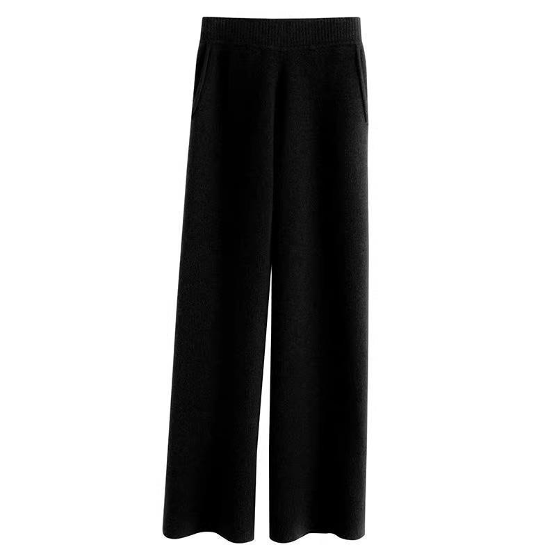 Осенне-зимние женские трикотажные брюки из искусственной шерсти с широкими штанинами и карманами - Маленький размер