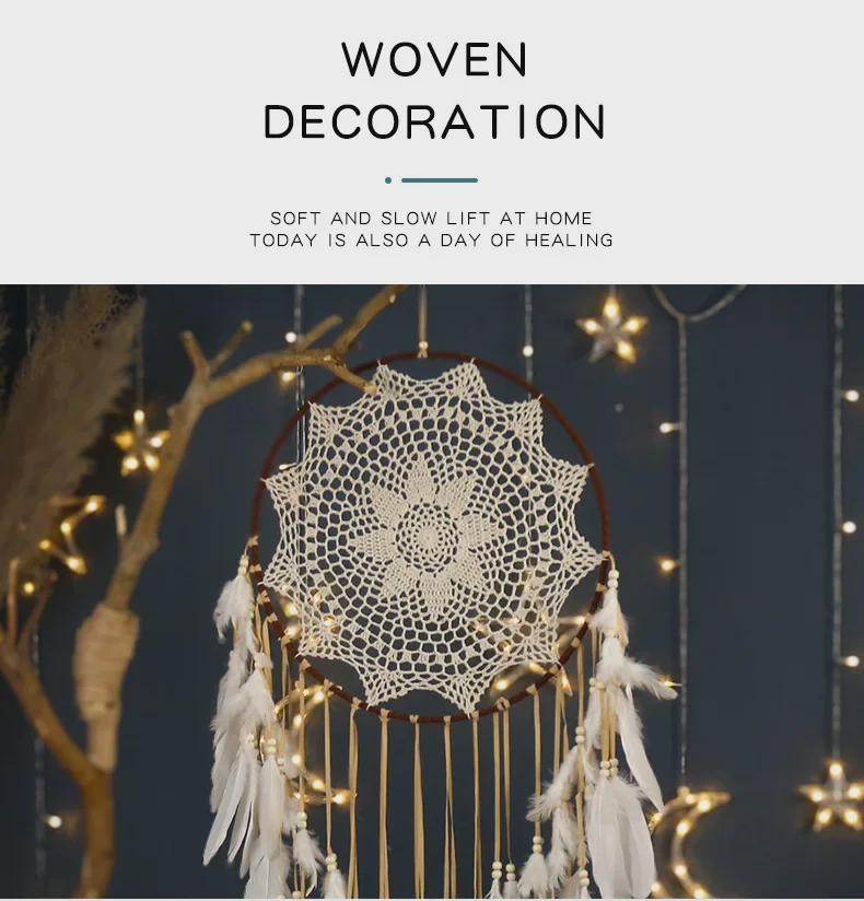 Богемский ловец снов из перьев ручной работы для украшения интерьера