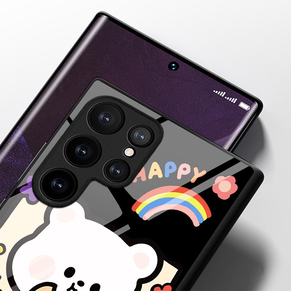 Милый чехол для телефона для девочек Samsung Galaxy S22 Plus Ultra, стеклянные чехлы с героями мультфильмов для Galaxy S20 Fe S21ultra S23plus S21fe, черный чехол