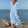 Платья для женщин Винтажный принт Туника с завышенной талией Миди платье Летнее Повседневное платье с рукавом 3/4