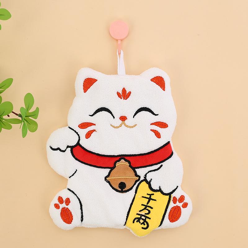 Полотенце из кораллового флиса с мультяшным рисунком 'Счастливый кот' для кухни и ванной - Мягкое и безопасное для детей