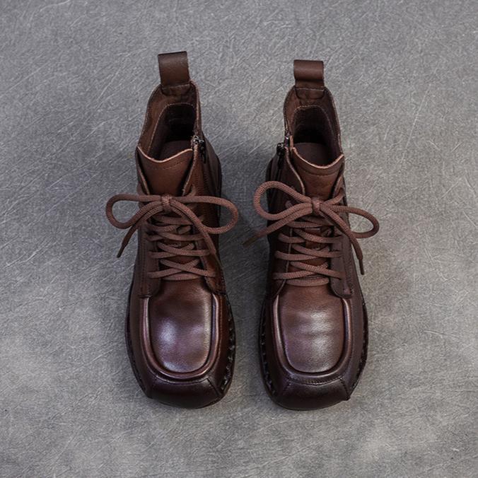 Johnature Универсальные короткие ботинки в стиле ретро с круглым носком и боковой молнией, простые женские туфли на толстом каблуке для поездок на работу