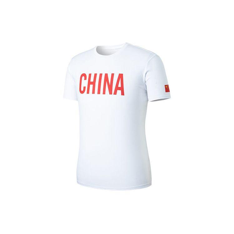 Anta Повседневная футболка с круглым вырезом с принтом национального флага, топы унисекс, белая 152150104-1