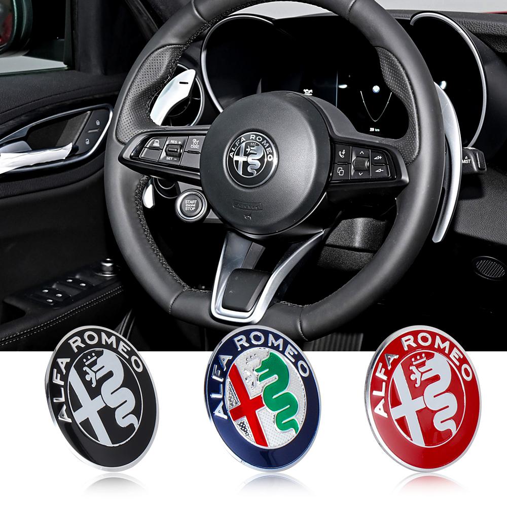 VKVQ7 3D Car Steering Wheel Badge Replacement Emblem Decor For Alfa Romeo Giulia Stelvio Giulietta Interior Sticker Auto Accessories