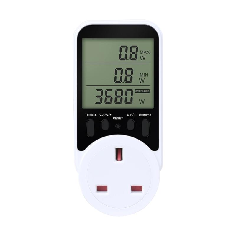 Voltages Current Power Monitor With LCD Display 16A 3680W Plug-in Socket Power Meter with Overloads Protections For Home