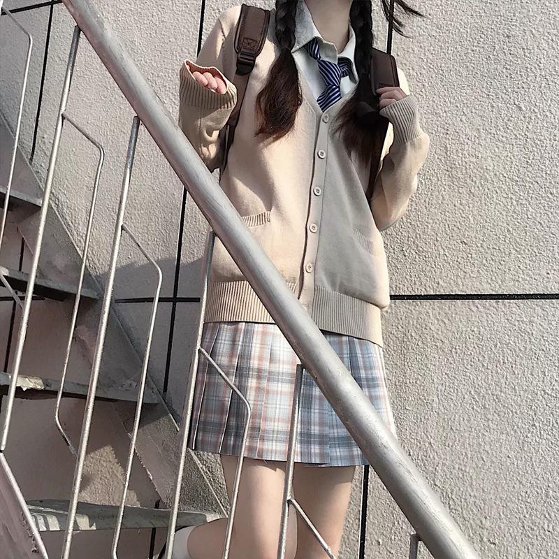 Весенне-осенний трикотажный свитер JK однотонный с V-образным вырезом, кардиган-топ для JK-униформы, женский хлопковый свитер