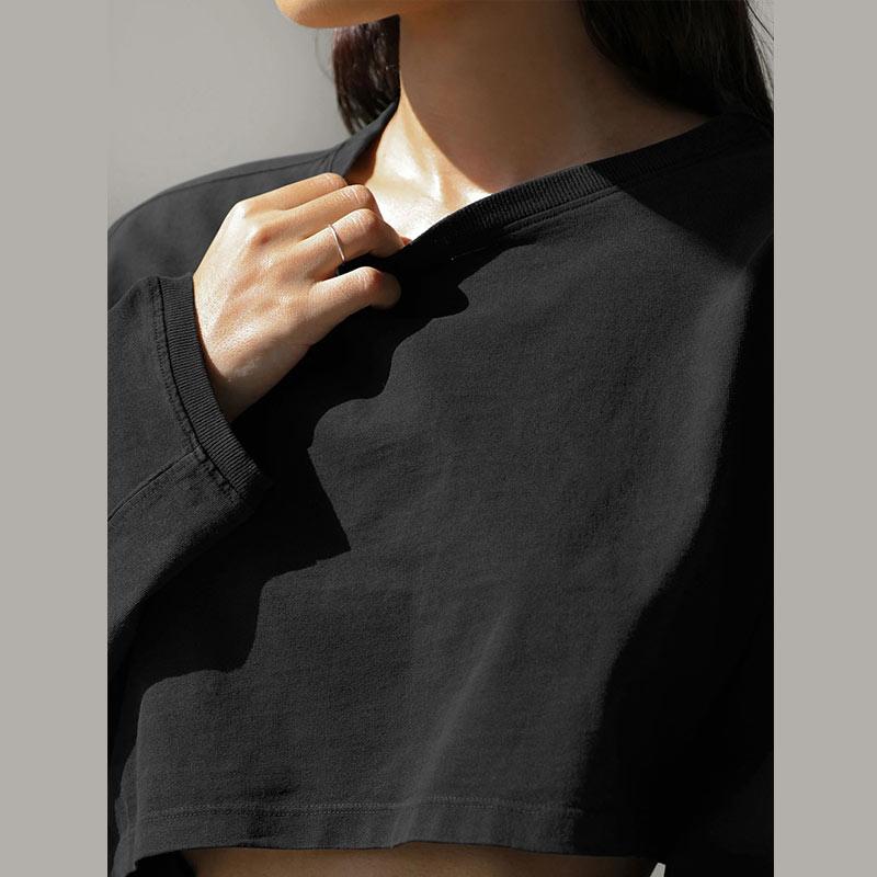 Свободный крой, круглый вырез, укороченный свитер, женская повседневная спортивная рубашка с длинным рукавом, осень-зима, однотонный короткий пуловер