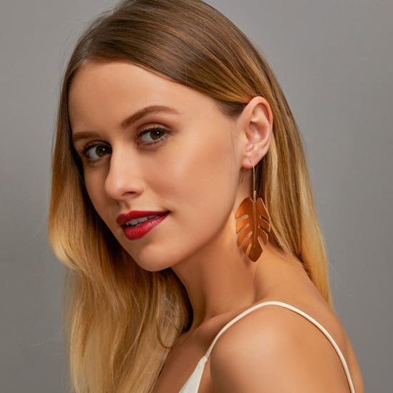 Женские полые большие листья подорожника, длинные висячие серьги-крючки из сплава, ювелирные изделия в подарок