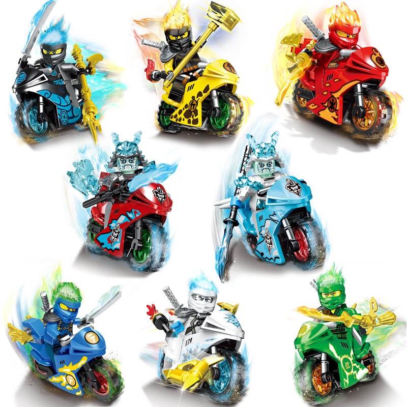 8 шт./компл., серия ниндзя, минифигурки мотоциклов с мото, строительные блоки, куклы, детский подарок, детские игрушки «сделай сам», кирпичи, игрушки для мальчиков, ниндзя