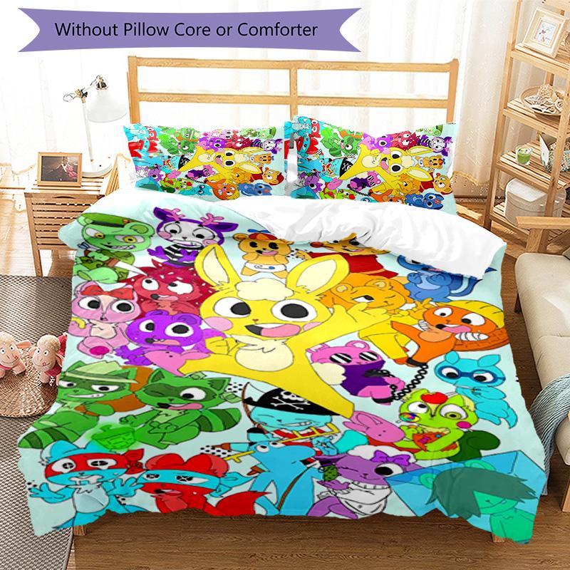 3pcs Happy Tree Friends pattern bedding set duvet cover set includes duvet cover &pillowcases, perfect all season bedroom decoration & gift
