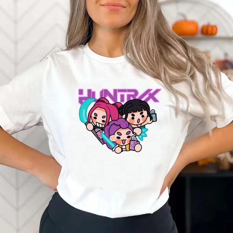 Huntrix Девочки Kpop Охотники на Демонов Двусторонняя Футболка Футболка в Стиле Аниме Летняя Руми Мира Зои Девочка для Мужчин Женщин Детей Семейная Одежда